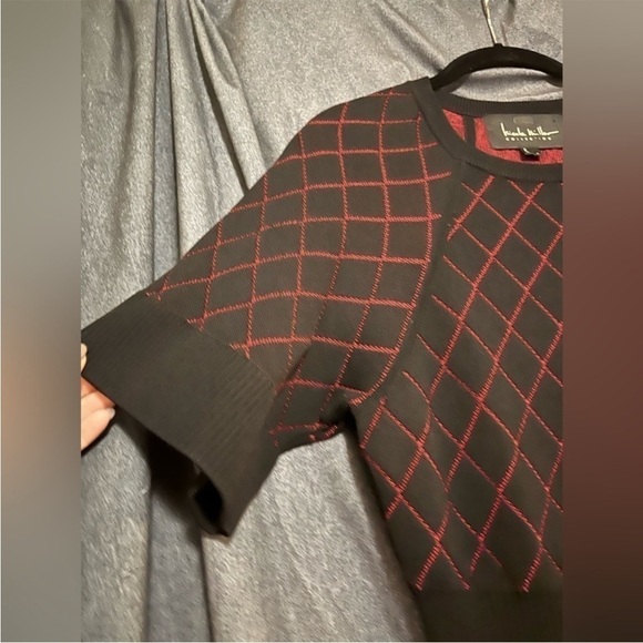 Nicole miller midi dress small black and red sheath short sleeves knee length - Picture 4 of 9